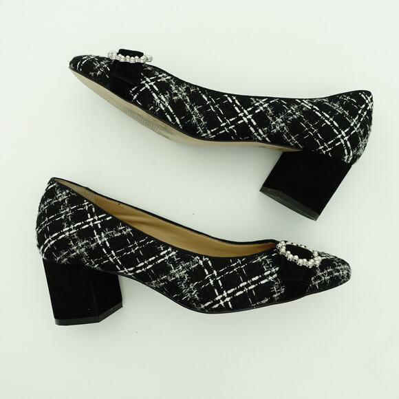 Talbots Black & White Tweed Pearl Classic Comfort Block Heel Pumps- Size 7 - Picture 7 of 9